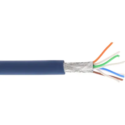 Zdjęcie produktu dla InLine® 76899B Kabel krosowy, S/FTP (PiMf), Cat.6A, 500MHz, bezhalogenowy, miedziany, niebieski, 100m