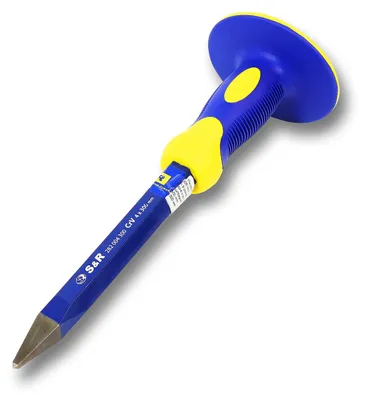 Produktbild von S&R Spitzmeißel mit Handschutz 295 x 95 x 4 mm, 40 CRV, Meißel 52-58 HRC, Handmeissel, rutschfester ergo Handgriff, Stemmeisen mit extra breiter Schlagfläche, Handmeißel HRC 52-58 gehärtet