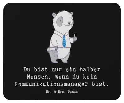 Produktbild von Mr. & Mrs. Panda Mauspad Kommunikationsmanager Herz - Schwarz - Geschenk, Studium, Witzig, Lustig, Mouse Pad, pc mausunterlage, laptop, Spruch, Mousepad