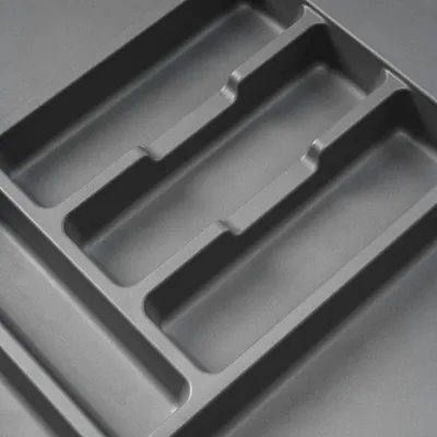 Produktbild von Besteckeinsatz Optima für Schrankbreite 60 cm, Rand schneidbar (B 504-536 x T 418-482), Kunststoff, Anthrazitgrau