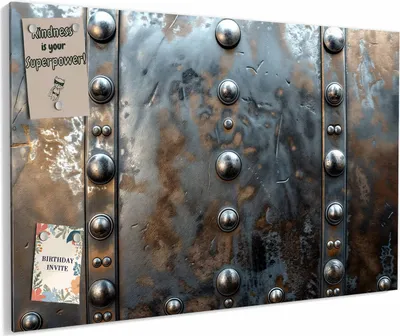 Produktbild von Magnettafel 60 x 40 cm „Stahlplatte mit Nieten“ – Magnetwand aus Metall, beschreibbar mit Whiteboard-Marker – Memoboard für Küche & Büro