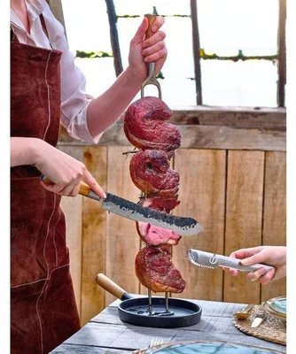 Zdjęcie produktu dla Inne Patelnia churrasco z kutego żeliwa - 31,5 cm - uchwyt z drewna oliwnego