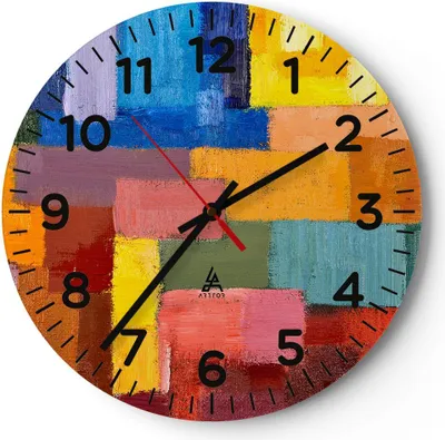 Produktbild von Wanduhr - Rund - Glasuhr - Abstraktion modern - 30x30cm - Schleichendes Uhrwerk - Lautlos - zum Aufhängen bereit - Dekoration Modern - Wanddekoration aus Glas - C4AR30x30-3703