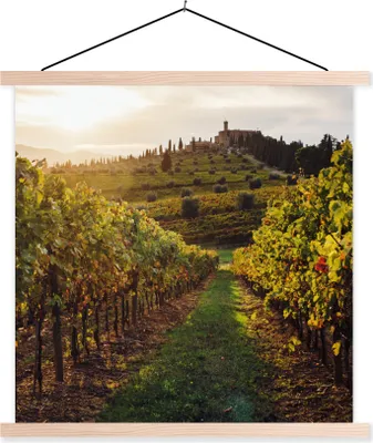 Produktbild von MuchoWow® Textilposter Toskana - Landschaft - Weinberge 120x120 cm mit holzfarbenen Rahmen - Textil-Poster
