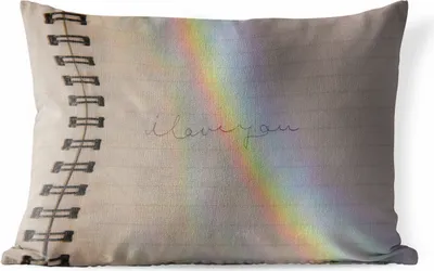 Produktbild von MuchoWow® Outdoor Kissen - Ich liebe dich in einem Notizbuch mit einem Regenbogen - 60x40 cm - Wetterfest - Lounge Kissen - Kissenbezüge - Dekokissenbezug - Zierkissenbezüge