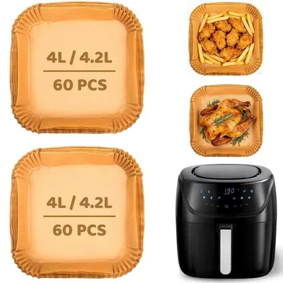 Produktbild von Airfryer Backpapier 120 Stück 18x18cm für Russell Hobbs 4L & 4,3L Heißluftfritteuse