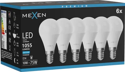 Produktbild von Mexen Nova 6x LED-Glühbirne E14, G45, 10W, Kalt - 6500K, 1055 lm - L101-E14-1065-01x06