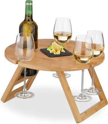 Produktbild von Famanu Klappbare Weintisch - Tragbare Bambustisch mit Halter für 4 Weingläser & 1 Flasche - 22x39cm - Natur