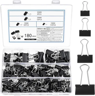 Image de Agrafeuses, 180 pièces, métal, noir, de 15 à 32 mm, pour le bureau