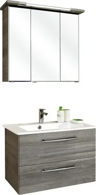 Produktbild von Pelipal Badmöbel-Set Kumba BxHxT 77 x 200 x 50 cm Frontfarbe graphit struktur quer mit Mineralguss-Waschtisch weiß 99.77
