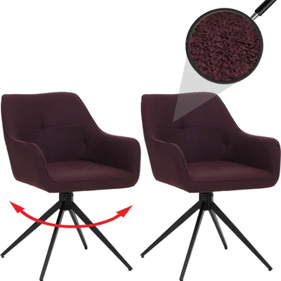Image de lot de 2 chaises de salle à manger HWC-O47, chaise de cuisine avec accoudoirs, pivotante Auto-Return, tissu/textile (270g/m²) ~ bordeaux
