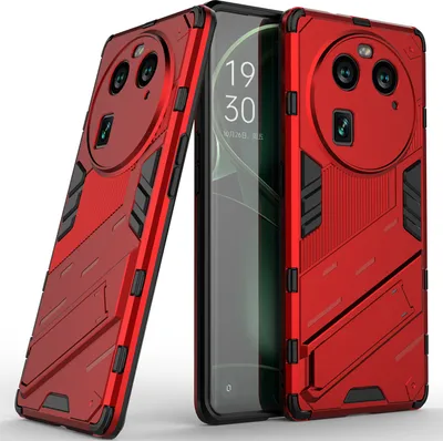 Produktbild von Armor Hülle für Oppo Find X6, Hybrid PC TPU Bumper Stoßfestes Schutzhülle mit Standfunktion Rot