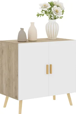 Immagine prodotto di Mobile Multiuso 76x41.2x74 cm con Ripiano Regolabile e Piedini Alti in Legno Bianco e Rovere