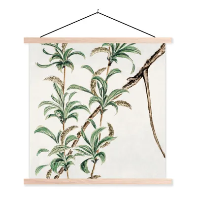 Produktbild von MuchoWow® Textilposter Vintage - Blätter - Japanisch 40x40 cm mit holzfarbenen Rahmen - Posterleiste