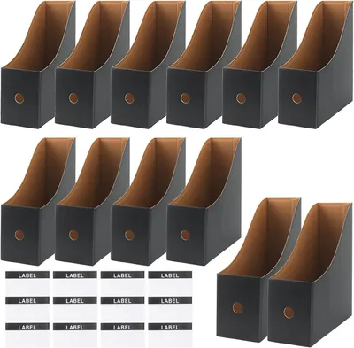 Image de Rangement pour magazines, format A4, lot de 12, en carton, couleur noire, organisateur de bureau