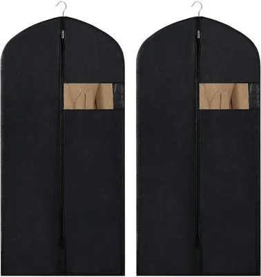 Image de Unyqoos® : Lot de 2 housses de rangement respirantes pour vêtements, dimensions 120 x 60 cm, en tissu non tissé avec fermeture éclair – Housse de protection pour costumes, robes et rangement pour voyages