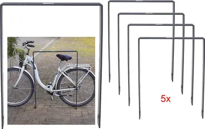 Produktbild von 5 x Fahrradanlehnbügel 115 x 76 cm Flachstahl 13 mm Anthrazit Einbetonieren Fahrradständer Parker Typ U