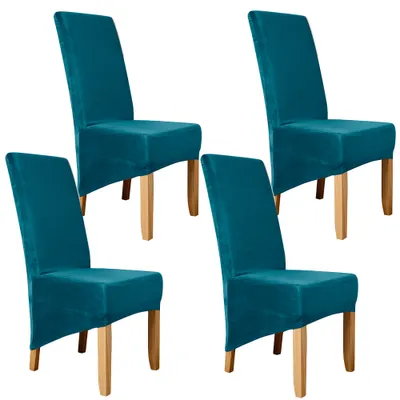 Immagine prodotto di Coprisedia 4 pezzi, coprisedia universale in velluto elasticizzato coprisedia lavabile in lavatrice per sala da pranzo, blu