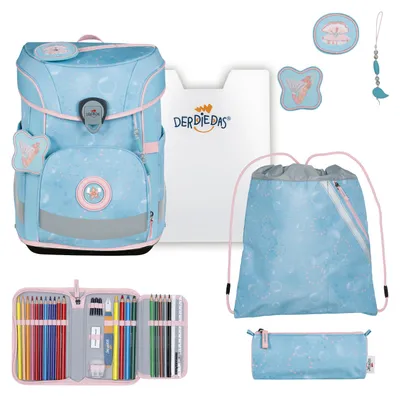 Productafbeelding van DerDieDas schooltas ErgoFlex Easy Set 6-delig Ocean Pearl Lichtblauw