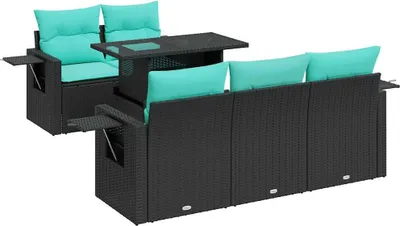 Image de vidaXL Ensemble de salon de jardin 6 pièces avec coussins Noir Poly rotin Acacia