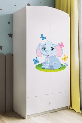 Produktbild von Kinderkleiderschrank Babydreams Drehtürenschrank Kleiderschrank Elefant Weiß