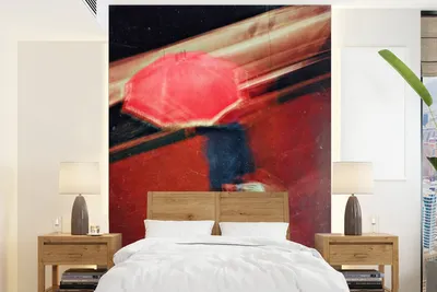 Produktbild von MuchoWow® Fototapete für Wohnzimmer oder Schlafzimmer Wandtapete Vinyl Motivtapete Mann - Regenschirm - Rot - Farben - 205x280 cm - Wandbild