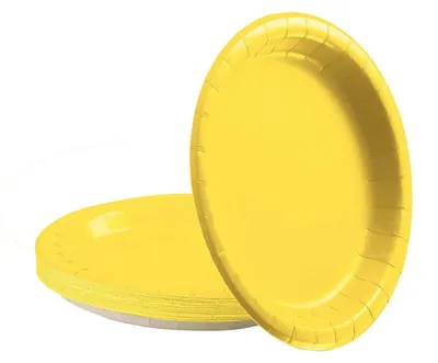 Image de Assiettes en carton jaunes, rondes, de 18 cm, lot de 16, assiettes jetables pour fêtes
