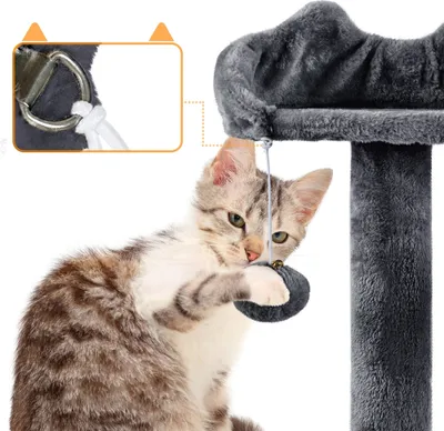 Produktbild von Yaheetech Kratzbaum 175 cm hoch, mit Sisal-Säulen, Plattformen, Korb, Hängematte, Plüschball, für 3-4 Katzen, Dunkelgrau