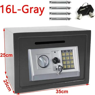 Produktbild von Tresor - Elektronischer Digitaltresor - 16 L, 35×25×25 cm - Massiver Stahl - PIN-Code + Schlüssel - Wand-/Bodenmontage - Grau