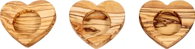 Produktbild von 3er Set Teelichthalter Olivenholz Herz Natur Kerzenhalter Holz Tischdeko Unikat