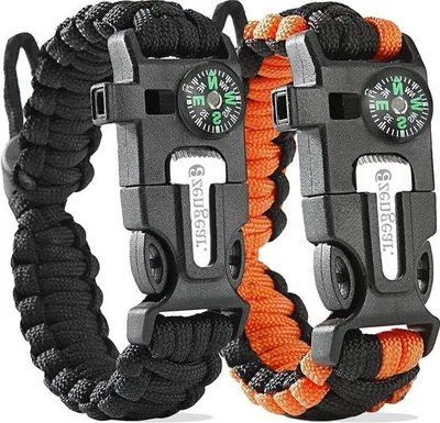 Produktbild von Paracord-Armband – Überlebensarmband – Für Outdoor-Aktivitäten – Integrierter Feuerstarter – Verstellbar – Schwarz