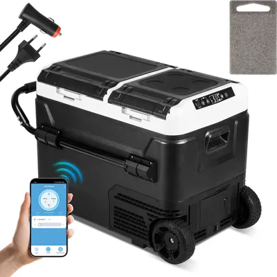 Produktbild von Jayseuw Kompressor Kühlbox 50 Liter mit Rollen, Elektrische Gefrierbox mit APP-Steuerung zum Kühlen, Kühlschrank Einfrieren & Warmhalten Kühlschrank bis -20 °C