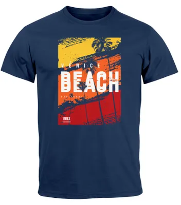 Produktbild von Herren T-Shirt Sommer Venice Beach Surfing Motiv Aufdruck Strand Palmen Fashion Streetstyle Neverless® navy 4XL