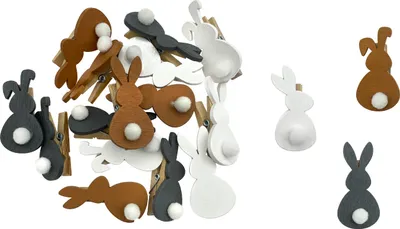 Produktbild von Oblique Unique Mini Hasen Wäscheklammern 18 Stk. Holz Klammern Dekoration aus Echtholz für Ostern als Osterdeko - bunt