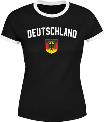 Produktbild von Klassisches Damen WM-Shirt Deutschland Flagge Retro Trikot-Look Fan-Shirt schwarz-weiß S