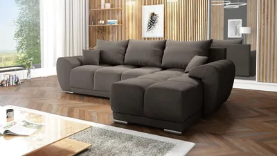 Produktbild von Easy Furniture Velvet Ecksofa in L-FORM Universelle Seitenauswahl 289 x 189 cm - Sofa mit Schlaffunktion - Schlafsofa mit Bettkasten - Farbe: Graphit