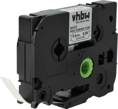 Produktbild von vhbw Schriftband-Kassette kompatibel mit Brother PT H500LI, H500, P700, H300LI Etiketten-Drucker Schwarz auf Weiß, Schrumpfschlauch-Kassette, 8,8 mm