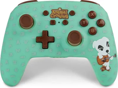 A Nintendo Switch controller with an Animal Crossing theme.
