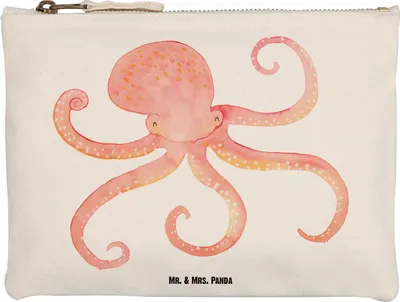 Produktbild von Mr. & Mrs. Panda kosmetiktäschchen Tintenfisch Größe M - Weiß - Geschenk, Kulturbeutel, Wasser, toiletry bag, Ozean, Make-Up Tasche, Schlampermäppchen, Lustige Sprüche