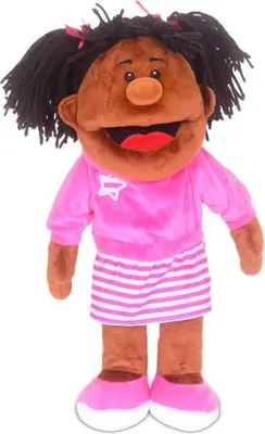 Immagine prodotto di Fiesta Crafts marionetta a mano ragazza nera - bocca mobile - bambola giocattolo