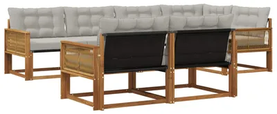 Produktbild von vidaXL Outdoor-Sofagarnitur mit Kissen 7 pcs Natürlich und Hellgrau