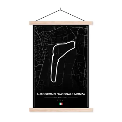 Produktbild von MuchoWow® Textilposter Rennsport - F1 - Rennstrecke - Italien - Autodromo Nazionale Monza - Schwarz 120x180 cm mit holzfarbenen Rahmen - Textil-Plakat