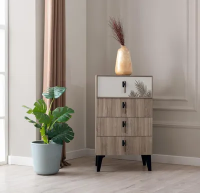 Immagine prodotto di Mobili per la camera da letto Cassettiera alta marrone chiaro Cassettiera di design a 4 ante