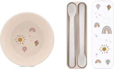 Produktbild von Mepal - Kinderschale + Fütterlöffel Mio - Gut für Brei, Joghurt und Suppe - Kleinkind Fütterlöffel - Kinder Geschirr - Spülmaschinengeeignet und BPA-frei - 300 ml - Sunshine & Rainbow