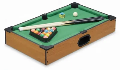 Produktbild von Relaxdays Tischbillard, Billardtisch in Holz-Optik, mit 2 Queues, Kugeln, Dreieck und Kreide, B x T: 51 x 31 cm, grün