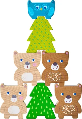 Produktbild von Holz Stapelspielzeug Waldtiere, 9 Figuren, 10 Vorlagenkarten, 7,6 x 6 x 1,8 cm