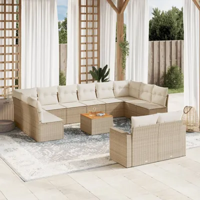 Produktbild von 13-tlg. Garten-Sofagarnitur - mit Kissen Beige Poly Rattan - Gartenmöbelset 3256688