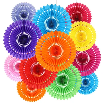 Runde Papierfächer, 3 Stück, bunt, für Hochzeit & Geburtstag
