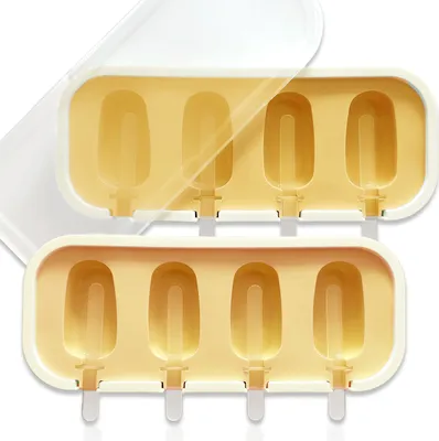 Produktbild von 2er Set Silikon Mini Stieleisformen Eis am Stiel inkl. 12x Stiele aus Kunststoff Stabeisformen Eisformen Gelb