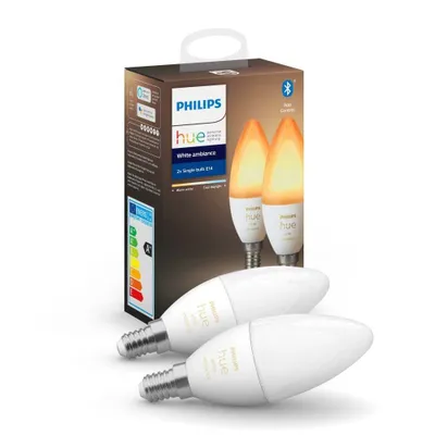 Zdjęcie produktu dla Philips Hue White ambiance Dwie sztuki, E14, Inteligentne żarówki, Bluetooth/Zigbee, Biały, LED, E14, B39